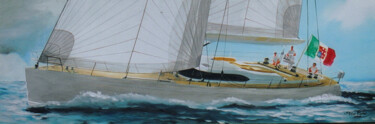Painting titled "Modern sailing yacht" by Philippe Conrad, Original Artwork, Acrylic
