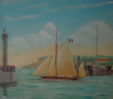 Painting titled "Sortie d'un yacht a…" by Philippe Conrad, Original Artwork, Acrylic Mounted on Wood Panel