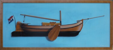 Painting titled "Péniche hollandaise" by Philippe Conrad, Original Artwork, Acrylic Mounted on Wood Panel