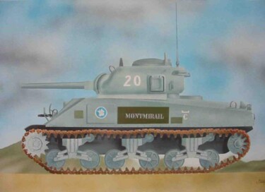 Painting titled "Char Sherman 1944" by Philippe Conrad, Original Artwork