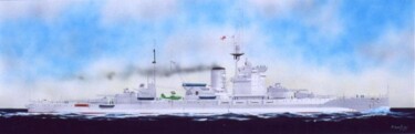 Peinture intitulée "HMS Warspite 1944" par Philippe Conrad, Œuvre d'art originale