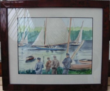 Painting titled "Regattas on River S…" by Philippe Conrad, Original Artwork, Oil