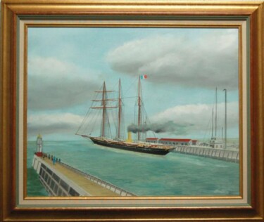 Schilderij getiteld "Steam Yacht "Baccha…" door Philippe Conrad, Origineel Kunstwerk