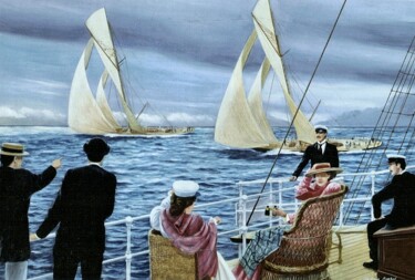 Pintura intitulada "Vue d'une régate de…" por Philippe Conrad, Obras de arte originais, Óleo