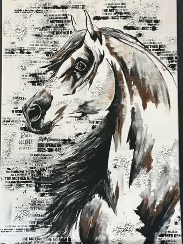 Painting titled "Cheval" by Fabienne Dagnet, Original Artwork, Acrylic