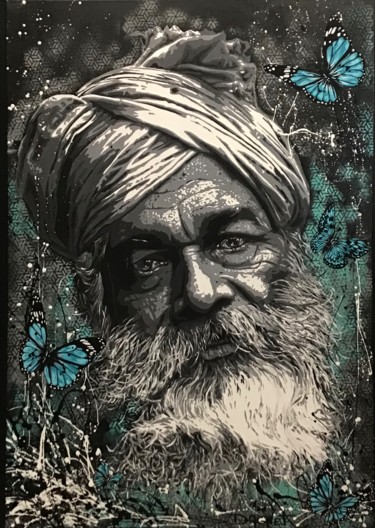 Painting titled "WISE old man" by Fabienne Dagnet, Original Artwork, Acrylic