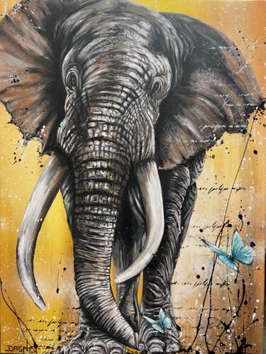Painting titled "Tantor" by Fabienne Dagnet, Original Artwork, Acrylic Mounted on Wood Stretcher frame