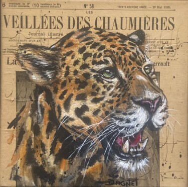 Ζωγραφική με τίτλο "Petit jaguar" από Fabienne Dagnet, Αυθεντικά έργα τέχνης, Ακρυλικό Τοποθετήθηκε στο Ξύλινο φορείο σκελετό