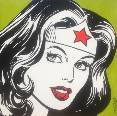 Painting titled "Wonder Woman" by Philippe Dailler, Original Artwork, Acrylic Mounted on Wood Stretcher frame