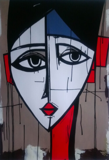 Malerei mit dem Titel "Joan" von Philippe Dailler, Original-Kunstwerk, Acryl
