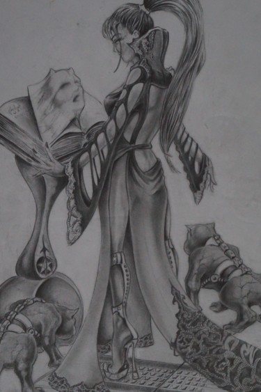 Drawing titled "malefique" by Philippe Dran, Original Artwork, Pencil