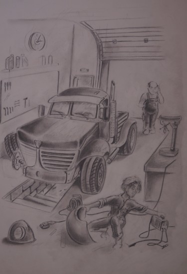Drawing titled "atelier" by Philippe Dran, Original Artwork