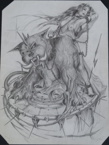 Drawing titled "indomptée" by Philippe Dran, Original Artwork, Pencil