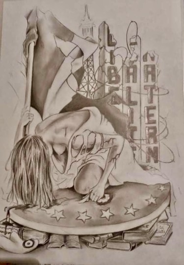 Drawing titled "Revolution" by Philippe Dran, Original Artwork, Pencil
