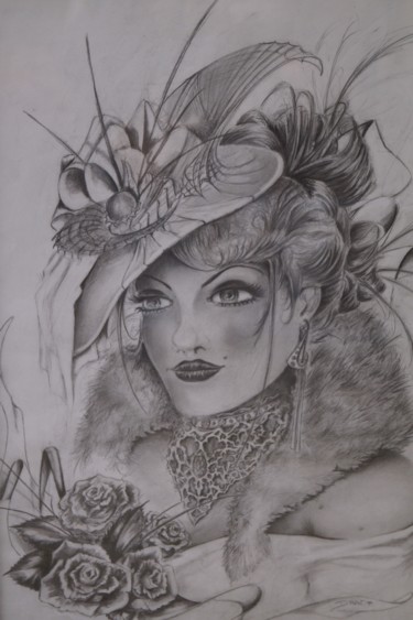 Drawing titled "La parisienne" by Philippe Dran, Original Artwork, Pencil