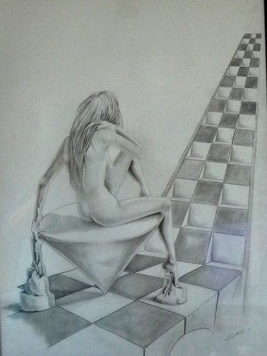 Drawing titled "Equilibre" by Philippe Dran, Original Artwork, Pencil