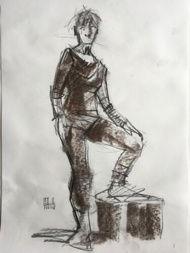 Drawing titled "Etude 2-2017" by Philippe-Emmanuel Amirault, Original Artwork, Charcoal