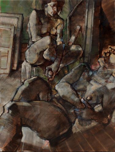 Pittura intitolato "2 nus en atelier 20…" da Philippe-Emmanuel Amirault, Opera d'arte originale, Olio