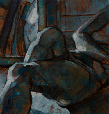 Peinture intitulée "Nu bleu au miroir" par Philippe-Emmanuel Amirault, Œuvre d'art originale, Huile