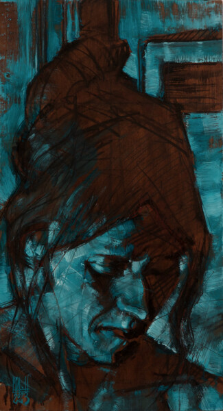 Pittura intitolato "Portrait bleu d'Arm…" da Philippe-Emmanuel Amirault, Opera d'arte originale, Olio