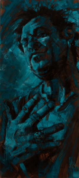 Peinture intitulée "Autoportrait bleu 2…" par Philippe-Emmanuel Amirault, Œuvre d'art originale, Huile