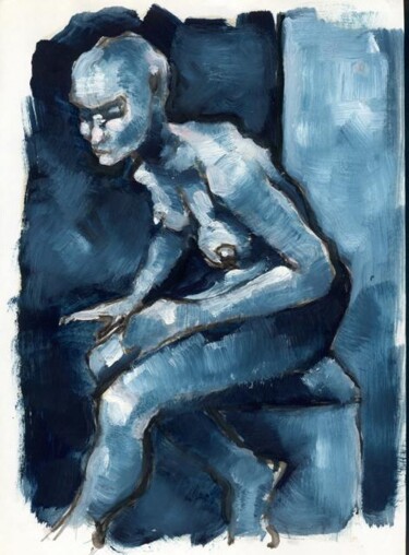 Peinture intitulée "Nu assis bleu" par Philippe-Emmanuel Amirault, Œuvre d'art originale
