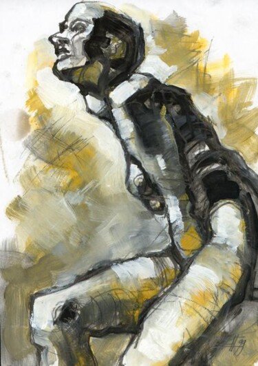 Peinture intitulée "Nu assis marron" par Philippe-Emmanuel Amirault, Œuvre d'art originale
