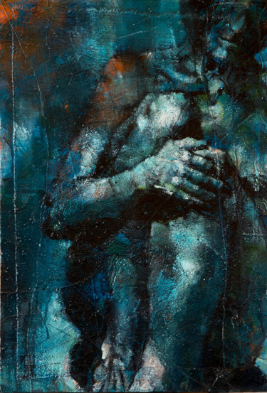 Pintura intitulada "Nu bleu-2014" por Philippe-Emmanuel Amirault, Obras de arte originais, Óleo