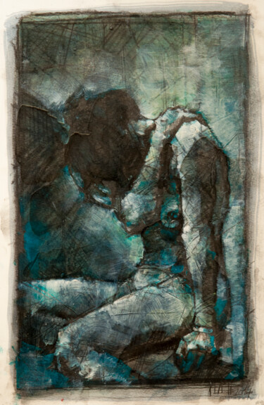 Pintura intitulada "Nu bleu assis" por Philippe-Emmanuel Amirault, Obras de arte originais, Óleo