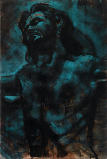 Malerei mit dem Titel "Autoportrait Bleu 1…" von Philippe-Emmanuel Amirault, Original-Kunstwerk, Öl