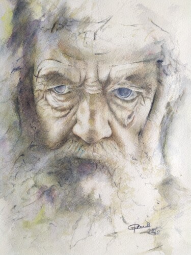 Painting titled "Vieil homme barbu-01" by Philippe Ernauld, Original Artwork, Watercolor
