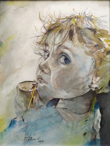 Painting titled "Y. lait menthe-erno" by Philippe Ernauld, Original Artwork, Watercolor