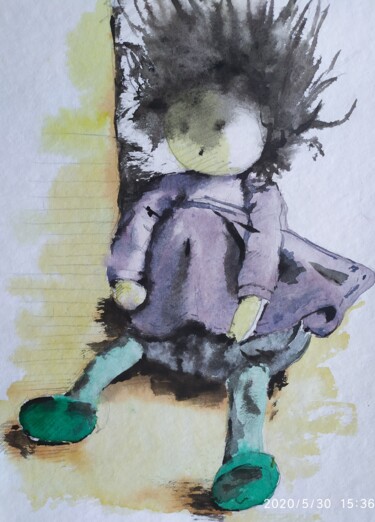 Painting titled "Petite poupée aband…" by Philippe Ernauld, Original Artwork, Watercolor