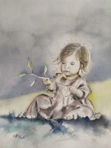 Pintura intitulada "petite fille-01" por Philippe Ernauld, Obras de arte originais, Aquarela
