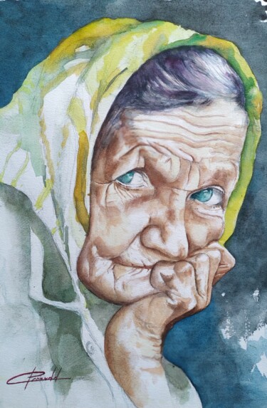 Painting titled "vieille dame-02" by Philippe Ernauld, Original Artwork, Watercolor