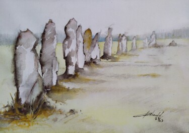 Painting titled "Alignement Lagatjar…" by Philippe Ernauld, Original Artwork, Watercolor