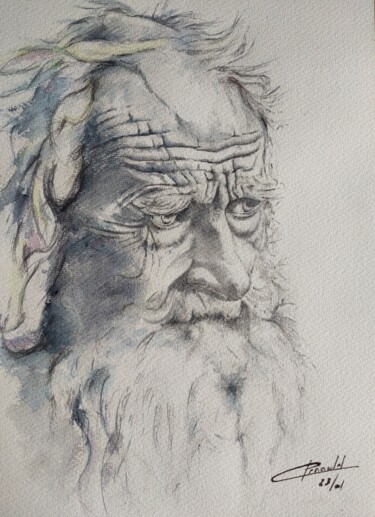 Painting titled "Vieil homme barbu-05" by Philippe Ernauld, Original Artwork, Watercolor