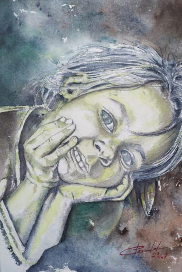Ζωγραφική με τίτλο "visage enfant 01" από Philippe Ernauld, Αυθεντικά έργα τέχνης, Ακουαρέλα