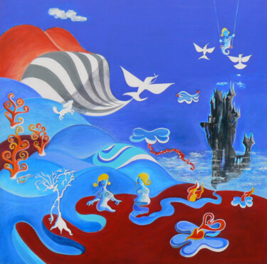 Painting titled "Castle in the Sky" by Philippe Fabre, Original Artwork, Acrylic