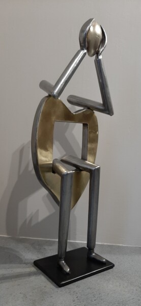 Sculpture titled "je pense" by Philippe Fautrez, Original Artwork, Metals