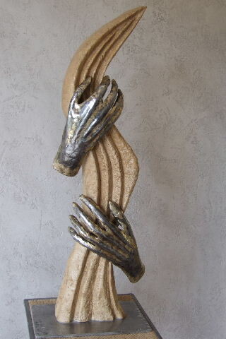 Sculpture titled "la pierre aux mains" by Philippe Fautrez, Original Artwork
