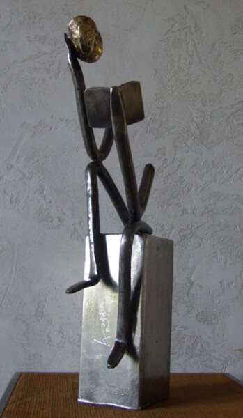 Sculpture intitulée "Bouquineur-reveur." par Philippe Fautrez, Œuvre d'art originale, Métaux