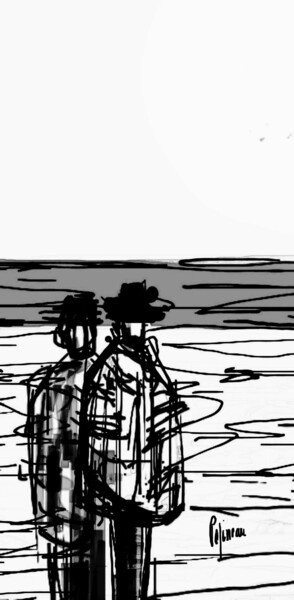 Un dimanche d'hiver à la plage . Drawing titled "Un dimanche d'hiver…" by Philippe Gabriel Papineau, Original Art, Ink