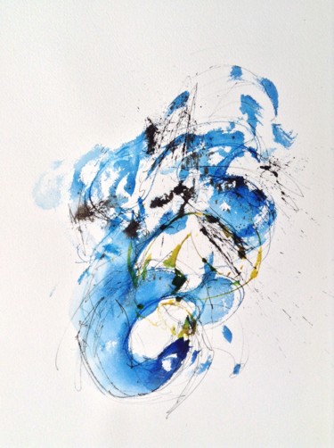 Peinture intitulée "Rotation bleutée" par Gaury, Œuvre d'art originale, Aquarelle
