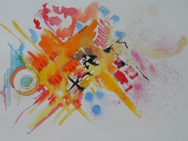 Peinture intitulée "Orange Abstraction" par Gaury, Œuvre d'art originale, Aquarelle