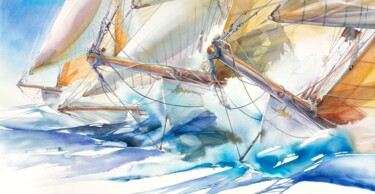 Peinture intitulée "Starling Line" par Philippe Gavin, Œuvre d'art originale, Aquarelle