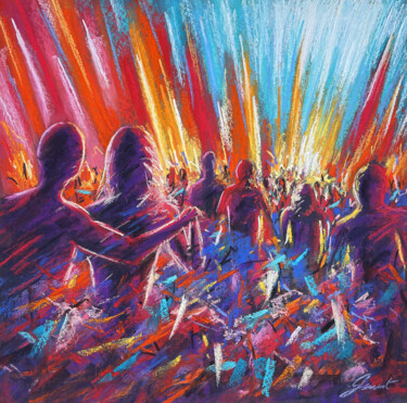 Painting titled "Ambiance Concert N°5" by Philippe Genest, Original Artwork, Pastel Mounted on Cardboard