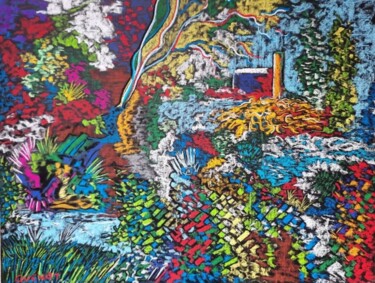 Dessin intitulée "jardin imaginaire" par Philippe Guénot, Œuvre d'art originale, Pastel Monté sur Autre panneau rigide