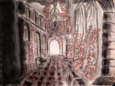 Disegno intitolato "Le chemin de transi…" da Philippe Gutieres, Opera d'arte originale, Pastello