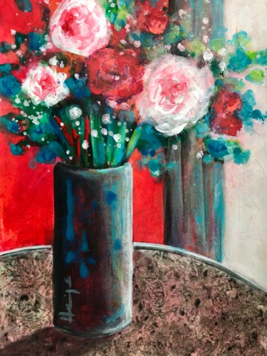 Peinture intitulée "Roses intérieur rou…" par Philippe Henriques, Œuvre d'art originale, Acrylique